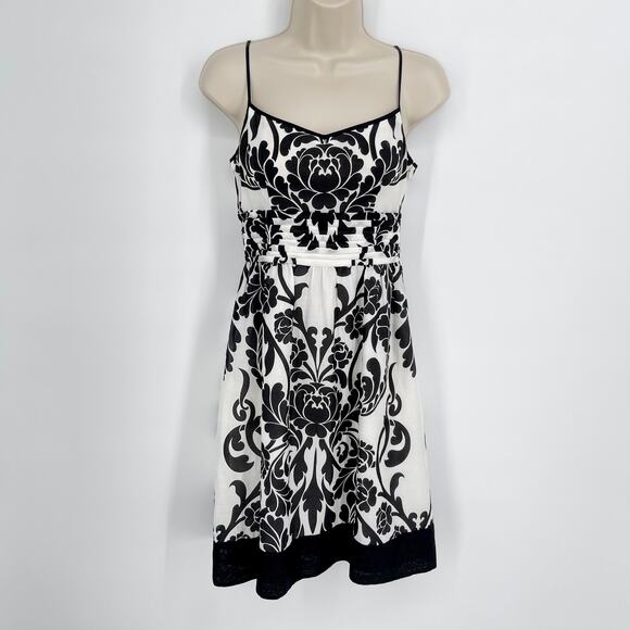 Ann Taylor Dress NEW Womens Sz 0P Black White Floral Cotton Silk Spaghetti Strap - Picture 1 of 10